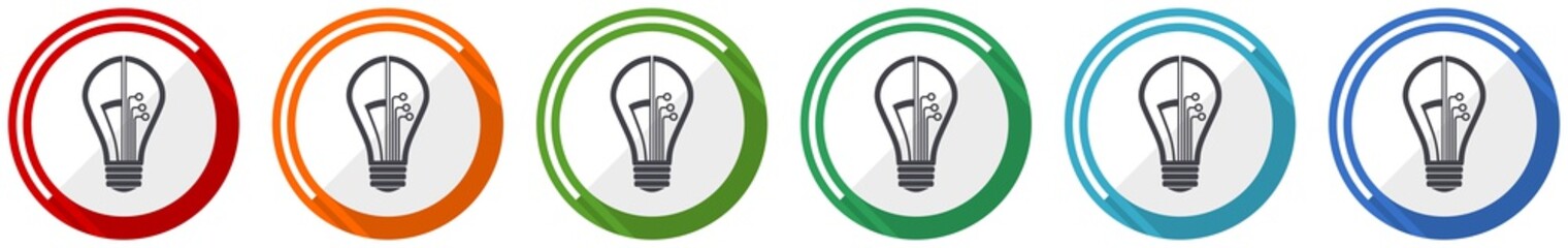Fototapete - Creative icon set, idea, bulb, circuit flat design vector illustration in 6 colors options for webdesign and mobile applications