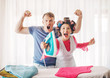 © Erika - happy family playing games. Happy couple love. Happiness. Man and woman smile. People.