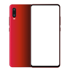 Wall Mural - realistic red smartphone mockup front and back sides. mobile phone blank screen, white screen. devic