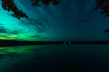 Amazing green sky over the mazurian lake Śniardwy, the biggest lake in Poland, longexposure.