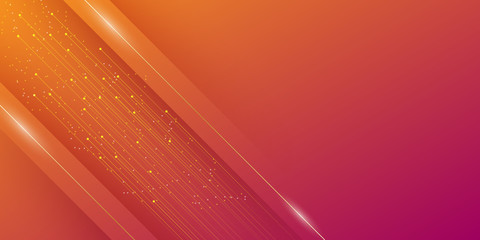 Modern abstract background with diagonal lines or stripes elements and orange purple gradient with a digital technology theme.