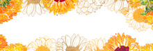 Vector Panorama With Watercolor Sunflowers On A White Background And Copy Space