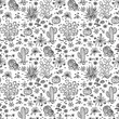 Mexican flora Vector Seamless pattern. Nature of Mexico. Hand drawn doodle Plants, Cactus
