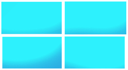 Wall Mural - Blue pop art background. Abstract creative vector comics style blank layout template with clouds beams and isolated dots pattern. Set for sale banner, empty polka dots bubble