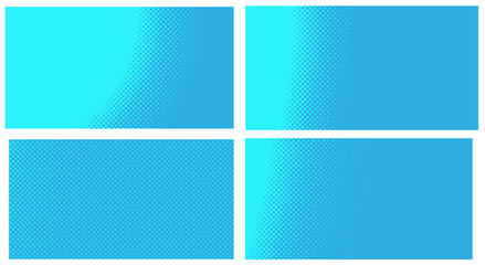 Wall Mural - Blue pop art background. Abstract creative vector comics style blank layout template with clouds beams and isolated dots pattern. Set for sale banner, empty polka dots bubble