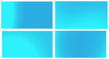 Wall Mural - Blue pop art background. Abstract creative vector comics style blank layout template with clouds beams and isolated dots pattern. Set for sale banner, empty polka dots bubble