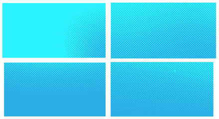 Wall Mural - Blue pop art background. Abstract creative vector comics style blank layout template with clouds beams and isolated dots pattern. Set for sale banner, empty polka dots bubble