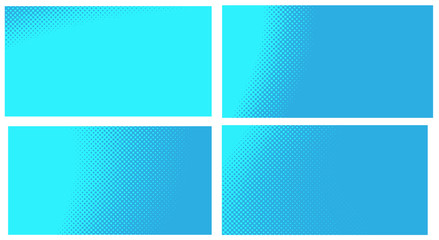 Wall Mural - Blue pop art background. Abstract creative vector comics style blank layout template with clouds beams and isolated dots pattern. Set for sale banner, empty polka dots bubble