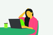 A girl sitting on a chair and working on a laptop. A young girl working from home vector illustration.
