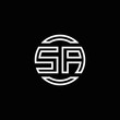 SA logo monogram with negative space circle rounded design template