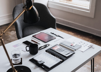 Wall Mural - Organized workstation with devices