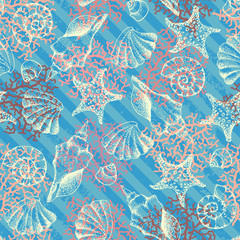 Aufkleber - Seamless pattern. Blue pattern and hand draw in marine style. Vector illustration.