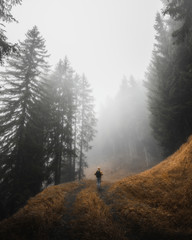 Wall Mural - man hiking up the dolomites