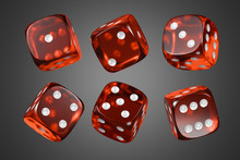 Set Of Red Glass Dice Isolated On Black Background. 3d Rendering - Illustration.