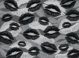 Canvas Print - Glamorous female lips camouflage pattern