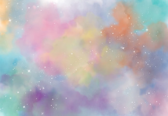Wall Mural - star field in galaxy space with nebula, abstract watercolor digital art painting for texture backgro