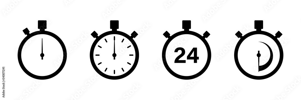 Timers icon on white background. Isolated vector set of elements time or timer. Stopwatch symbol. Vector countdown circle clock counter timer. Fast time icon. Circle arrow icon. - obrazy, fototapety, plakaty 