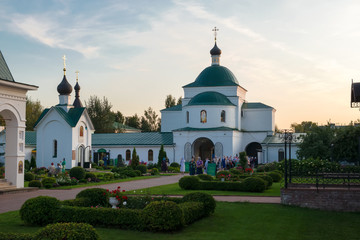 MUROM, RUSSIA - AUGUST 24, 2019: On a summer evening on the territory of the Murom Spaso-Preobrazhensky Monastery. City Murom, Russia