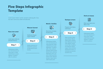 Wall Mural - modern business progress infographic template with five successive steps - blue version. easy to use