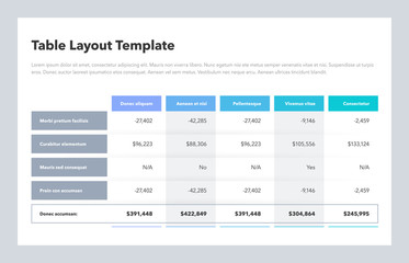 Aufkleber - Modern business table layout template with the total sum row and place for your content. Flat design, easy to use for your website or presentation.