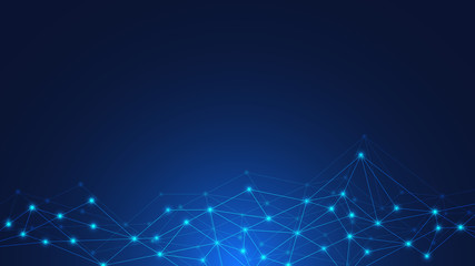 Abstract technology background with connecting dots and lines. Digital technology of global network connection and communication.