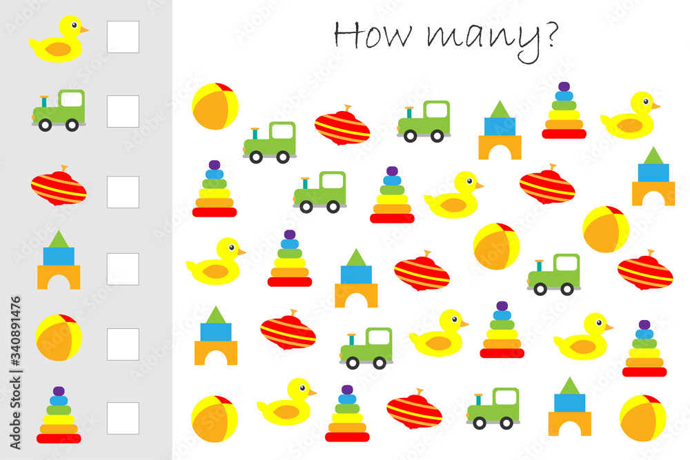 How Many Counting Game With Colorful Toys For Kids Educational Maths