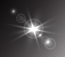 Wall Mural - camera flash light effect isolated on transparent background. white flashlignt, flare, projector ray