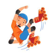 Sticker - Rollerblading Boy, Teen Boy Falling on Roller Blades, Outdoor Activity Cartoon Vector Illustration