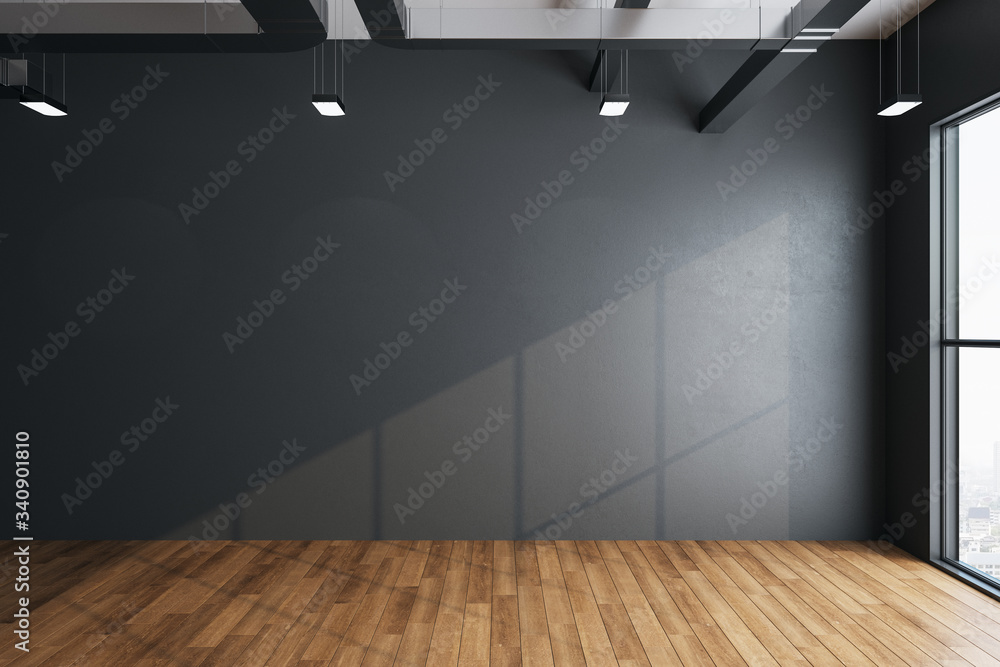 imalistic hall interior with empty gray wall - obrazy, fototapety, plakaty 
