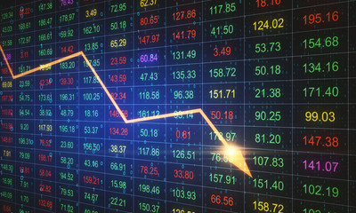 Creative crash recession chart with arrow.