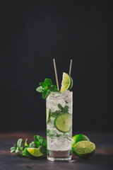 Wall Mural - mojito with lime, mint  and ice