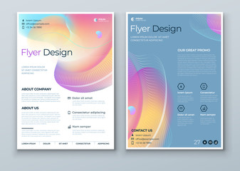 Wall Mural - Liquid Abstract Flyer Design. Fluid Dynamic Graphic Element for Modern Brochure, Banner, Poster, Flyer or Presentation Template with Line Pattern Background. Color Flow Flier Frame illustration.