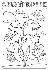 Poster - Coloring book bellflower and butterflies