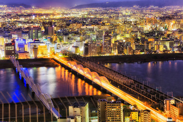 Canvas Print - JP Osaka skydeck rvr rail bridges