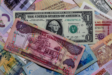  One  US Dollar with Different Somaliland Shilling Banknotes