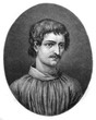 The Giordano Bruno's portrait, an Italian Dominican friar, philosopher, mathematician, poet in the old book the Giordano Bruno's life, by Iu. Antanovskiy, 1892, St. Petersburg