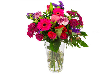 Colorful flower bouquet in a vase isolated