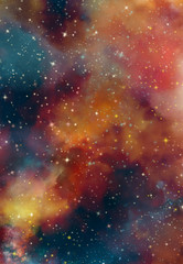 Wall Mural - star field in galaxy space with nebula, abstract watercolor digital art painting for texture backgro