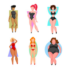 Poster - Cartoon Color Characters Person Women Figure Type Set. Vector