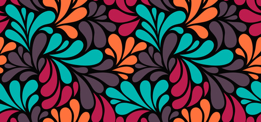 Vector seamless pattern with multicolor drops. Colorful abstract floral background.