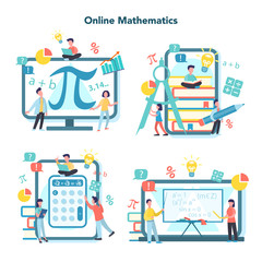 Wall Mural - Online math course set. Learning mathematics in internet,