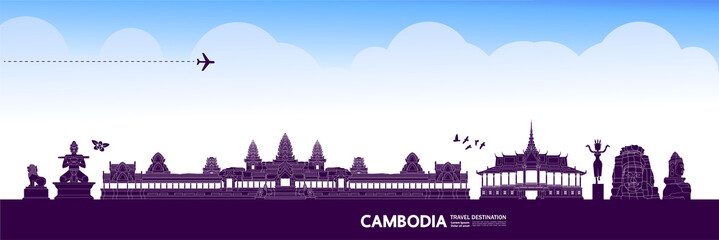 Fototapete - Cambodia travel destination grand vector illustration. 