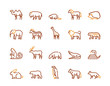 Wild animals symbols color linear vector icon set