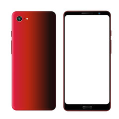 Wall Mural - realistic modern red smartphone isolated mockup front and back sides. mobile phone blank screen, whi