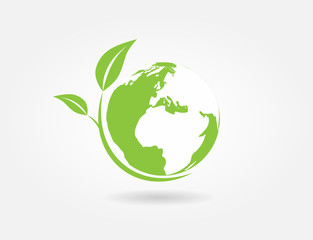 ecology concept. green earth , green leaf paper art on white background. vector.