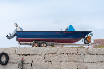 motor boat on a trailer close up vintage