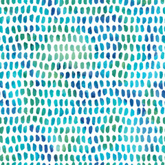 Blue green watercolor texture abstract seamless geometrical pattern on white background for fabric, wallpaper, scrapbooking projects or backgrounds.