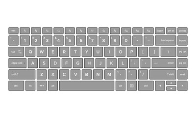 Vector illustration of keyboard view. Suitable for basic elements of computer text input devices, smartphones and digital technology. Qwerty keyboard layout.