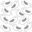 Monochrome cute birds seamless pattern line art background