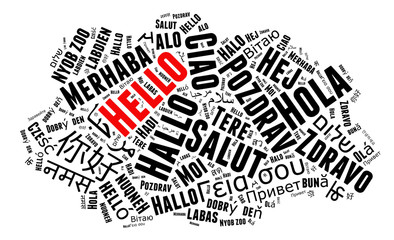 Hello in different languages word cloud concept